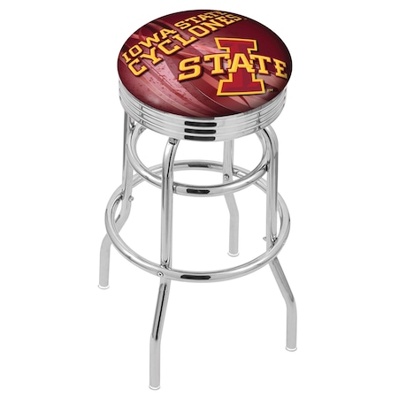 Holland Bar Stool Co 30" Chrome 2-Ring Iowa State Swivel Bar Stool, Accent Ring L7C3C30IowaSt-D2